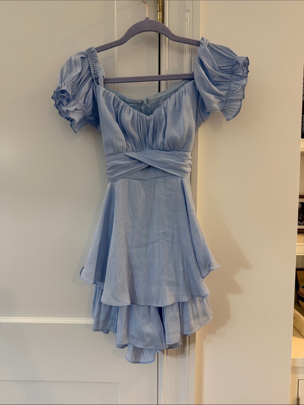 Light Blue Puff Sleeve Tiered Skort